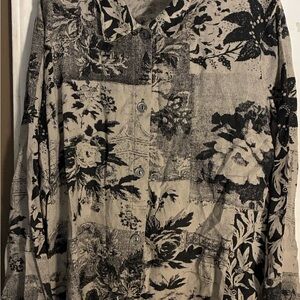 Black and Cream Floral Button-Up Shirt linen hot cotton Marc Ware beachy size xl